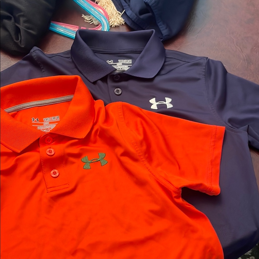 Under Armour Boys Polo Shirts Orange and Navy Performance Wear